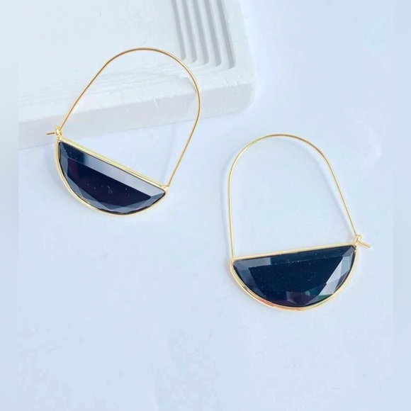 ✨3for$38 New Black Anthro Glass Crescent Hoop Earrings -Glass Dangle Earrings - Picture 8 of 13